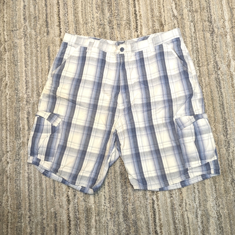Men's wrangler lightweight blue khaki cotton plaid golf cargo shorts 42 pants